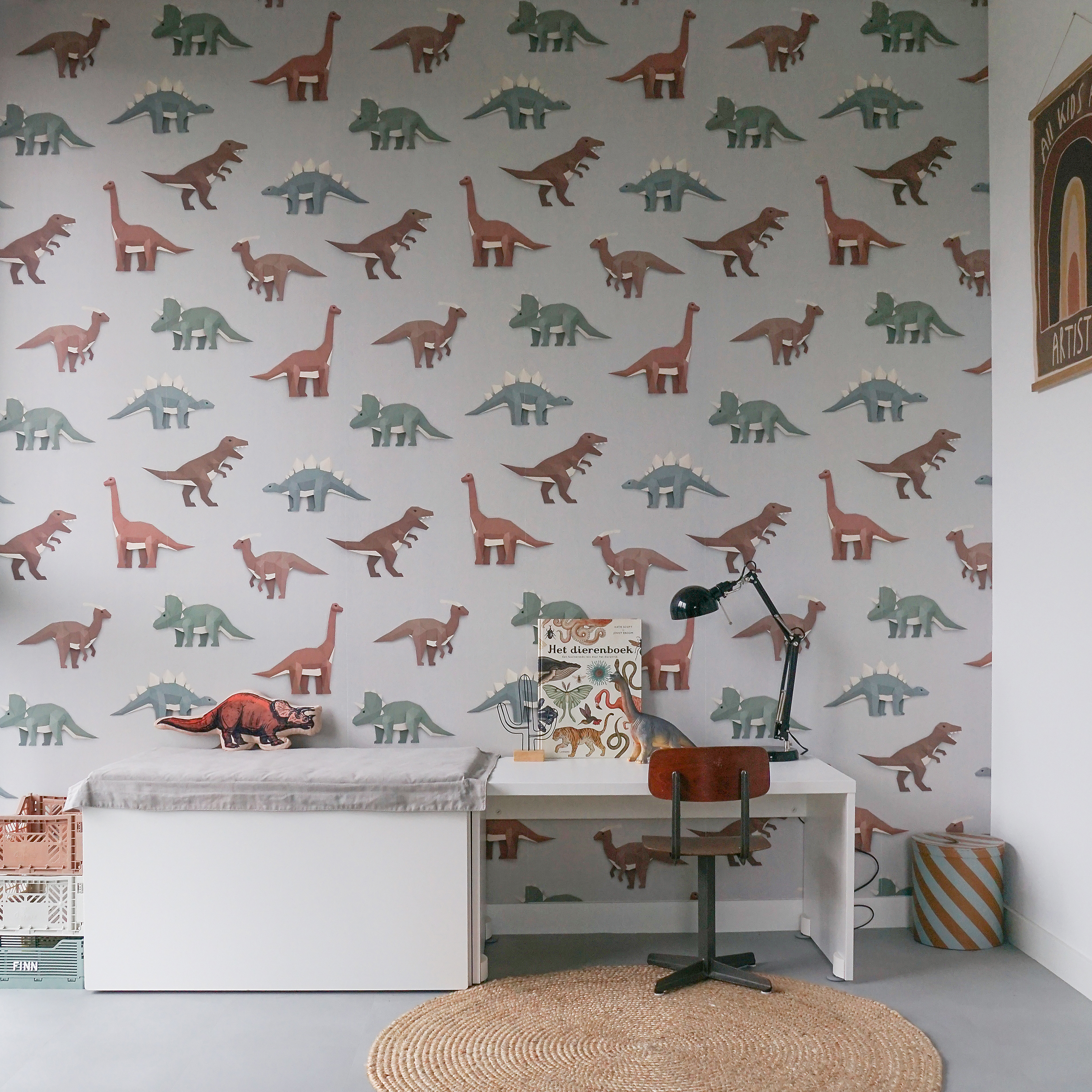 Nursery with dinosaur wallpaper
